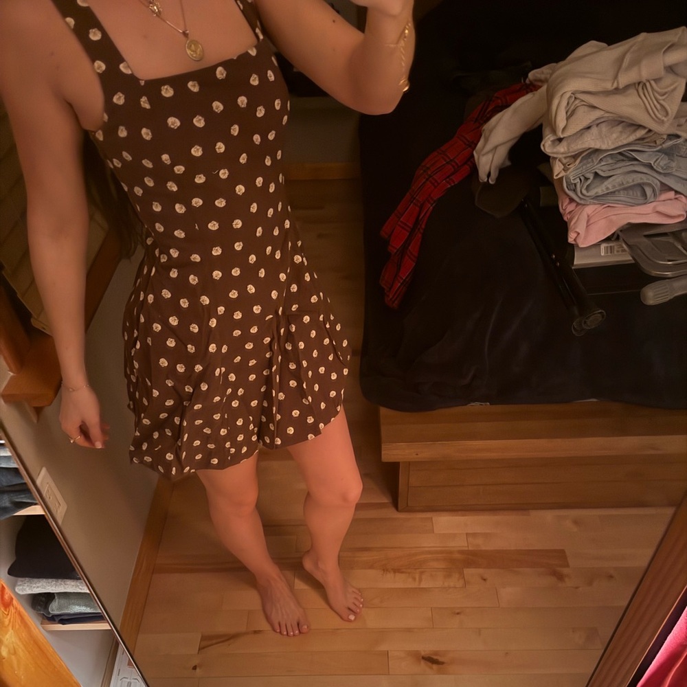 Abercrombie & Fitch Brown Mini Dress with White Floral Dots